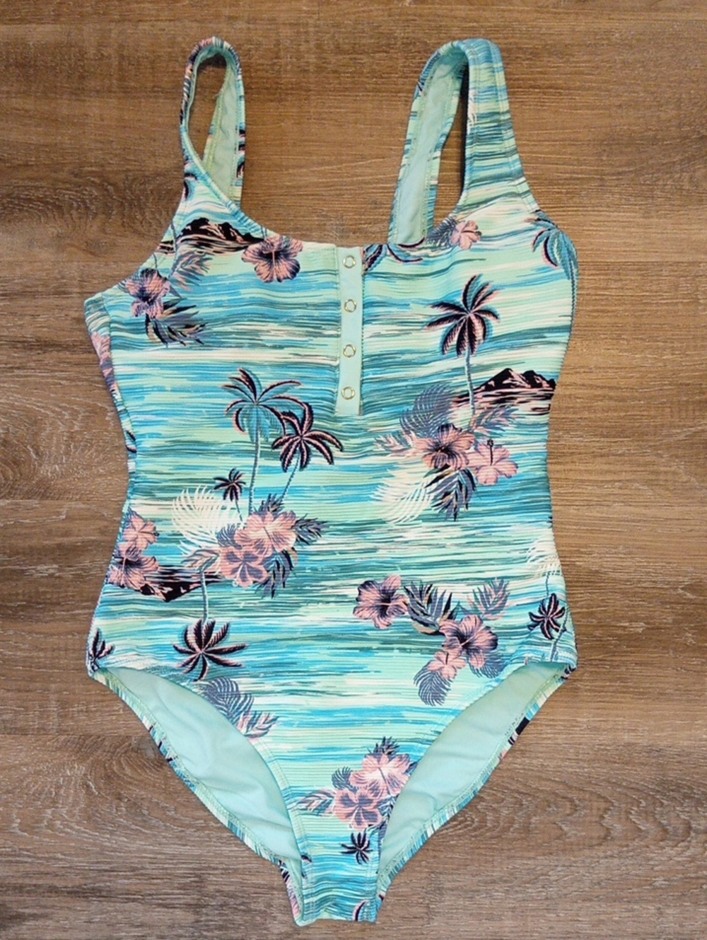 NWT Decree Aqua One-Piece Swimsuit Size Large Padded Soft Cup Bra